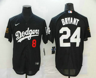 Men's Los Angeles Dodgers #8 #24 Kobe Bryant Black KB Patch Stitched MLB Cool Base Nike Jersey
