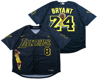 Men's Los Angeles Dodgers #8 #24 Kobe Bryant Black With Lakers Cool Base Stitched MLB Fashion Jersey 01