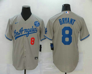 Men's Los Angeles Dodgers #8 Kobe Bryant Grey KB Patch Stitched MLB Cool Base Nike Jersey