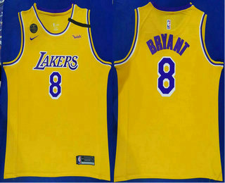 Men's Los Angeles Lakers #8 Kobe Bryant Yellow With KB Patch 2018-2019 Nike Wish Swingman Stitched NBA Jersey 1