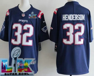 Men's New England Patriots #32 TreVeyon Henderson Limited Navy Super Bowl LX Vapor Jersey