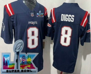 Men's New England Patriots #8 Stefon Diggs Limited Navy Super Bowl LX FUSE Vapor Jersey