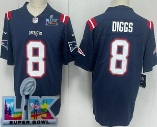 Men's New England Patriots #8 Stefon Diggs Limited Navy Super Bowl LX Vapor Jersey