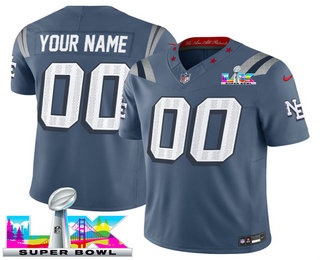 Men's New England Patriots Active Player Custom Limited Gray Rivalries Super Bowl LX FUSE Vapor Jersey