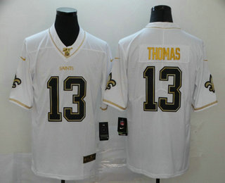 Men's New Orleans Saints #13 Michael Thomas White 100th Season Golden Edition Jersey