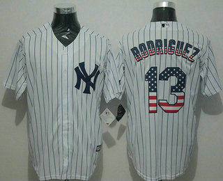 Men's New York Yankees #13 Alex Rodriguez USA Flag Fashion White New Cool Base Jersey