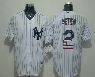 Men's New York Yankees #2 Derek Jeter Retired White USA Flag Fashion Stitched MLB Majestic Cool Base Jersey