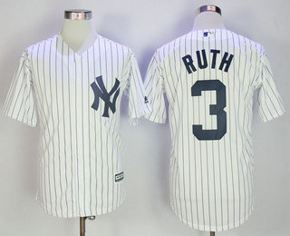 Men's New York Yankees #3 Babe Ruth Retired Name White Home Cool Base Baseball Jersey
