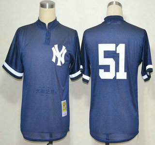Men's New York Yankees #51 Bernie Williams 1995 Mesh BP Navy Blue Throwback Jersey
