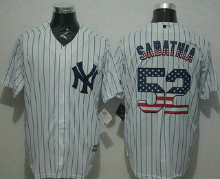 Men's New York Yankees #52 CC Sabathia USA Flag Fashion White New Cool Base Jersey