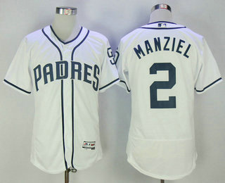 Men's San Diego Padres #2 Johnny Manziel White Home Stitched MLB 2017 Majestic Flex Base Jersey