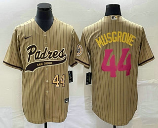Men's San Diego Padres #44 Joe Musgrove Number Tan Pinstripe 2023 City Connect Cool Base Stitched Jersey 11