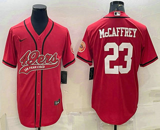 Men's San Francisco 49ers #23 Christian McCaffrey Red With Patch Cool Base Stitched Baseball Jersey