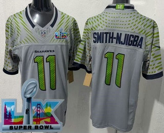 Men's Seattle Seahawks #11 Jaxon Smith Njigba Limited Gray Rivalries Super Bowl LX FUSE Vapor Jersey