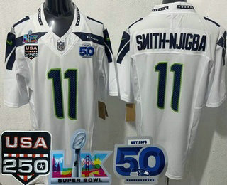 Men's Seattle Seahawks #11 Jaxon Smith Njigba Limited White 250th 50th LX FUSE Vapor Jersey