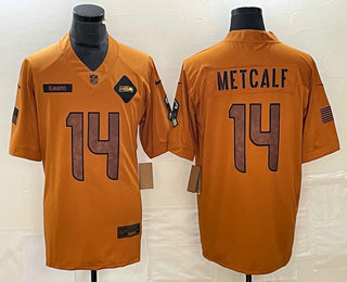 Men's Seattle Seahawks #14 DK Metcalf Brown 2023 Salute To Service Limited Stitched Jersey