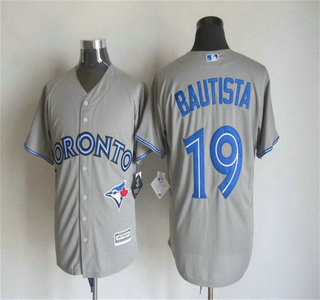Men's Toronto Blue Jays #19 Jose Bautista Away Gray 2015 MLB Cool Base Jersey