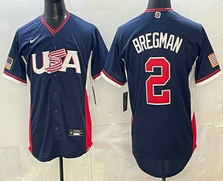 Men's USA #2 Alex Bregman Navy 2026 World Baseball Classic Cool Base Jersey