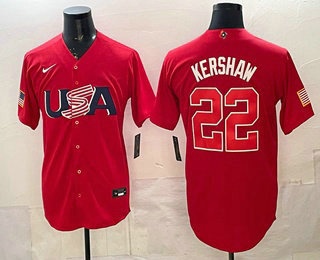 Men's USA #22 Clayton Kershaw Red 2026 World Baseball Classic Cool Base Jersey
