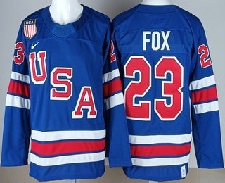 Men's USA #23 Adam Fox Blue 2026 Olympics Authentic Jersey