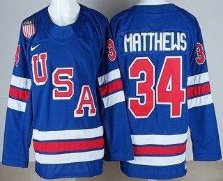 Men's USA #34 Auston Matthews Blue 2026 Olympics Authentic Jersey