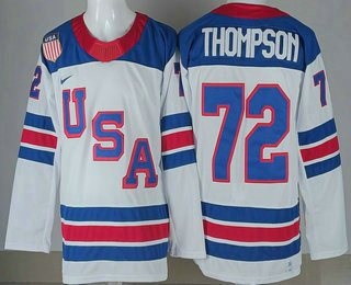 Men's USA #72 Tage Thompson White 2026 Olympics Authentic Jersey