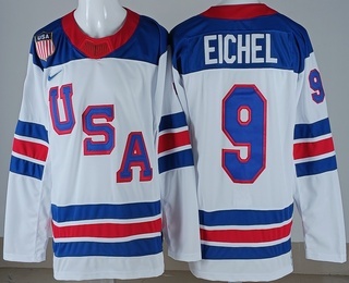 Men's USA #9 Jack Eichel White 2026 Olympics Authentic Jersey