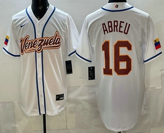 Men's Venezuela #16 Wilyer Abreu White 2026 World Baseball Classic Cool Base Jersey