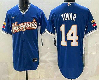 Men's Venezuela Baseball #14 Ezequiel Tovar Royal 2026 World Baseball Classic Road Stadium Stitched Jersey