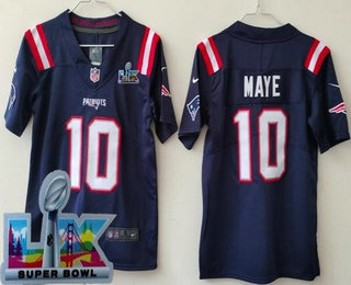 Youth New England Patriots #10 Drake Maye Limited Navy Super Bowl LX Vapor Jersey